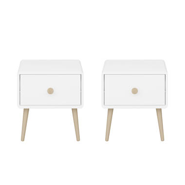 Hioshop Gaia table de nuit 2 pcs avec 1 tiroir blanc product