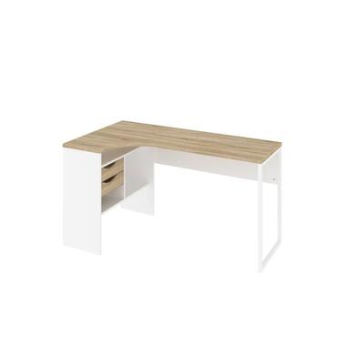 Hioshop Plus Bureau d'angle avec 3 tablettes de rangement et 2 tiroirs- blanc product