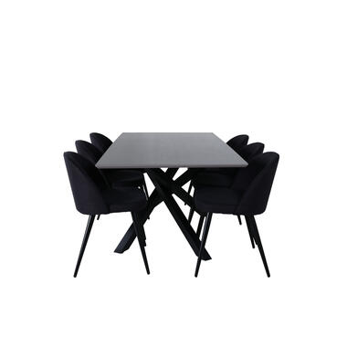 Hioshop PiazzaGRBL ensemble table- table gris et 6 Velvet chaises noir product