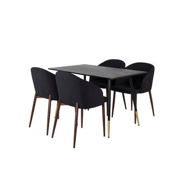 Hioshop Dipp120x85BLBR eethoek eetkamertafel zwart en 4 Arch eetkamerstal product