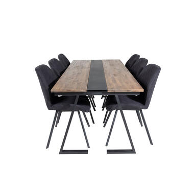 Hioshop Jakarta ensemble table- table teck et 6 Gemma chaises noir product