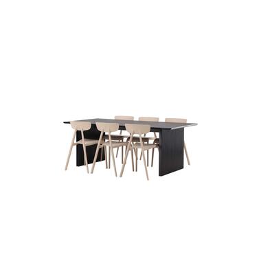 Hioshop Vail eethoek tafel zwart en 6 Ursholmen stoelen beige product