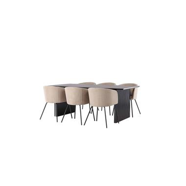 Hioshop Vail ensemble pour salle à manger table noir et 6 berit chaises beige product