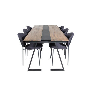 Hioshop Jakarta ensemble table- table teck et 6 Vault chaises noir product