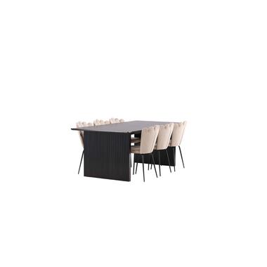 Hioshop Vail eethoek tafel zwart en 6 Limhamn stoelen beige product