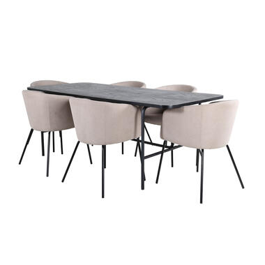 Hioshop UnoBL ensemble table- table noir et 6 Berit chaises beige product