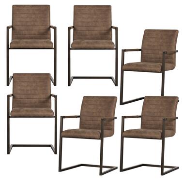 WOOOD eetkamerstoelen Bas - Leerlook - Taupe - Set van 6 product