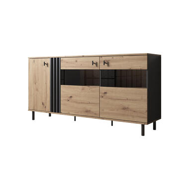 Meubella Dressoir Marcos - Eiken - Antraciet - 165 cm - met glas product