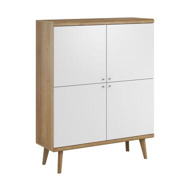 Meubella Dressoir Primavera - Wit - Licht eiken - 107 cm - Hoog product