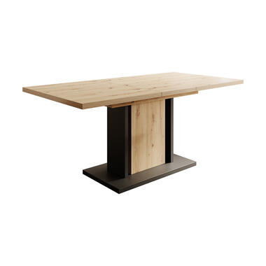 Meubella Eetkamertafel Welp - Eiken - Zwart - 180 cm - Uitschuifbaar product