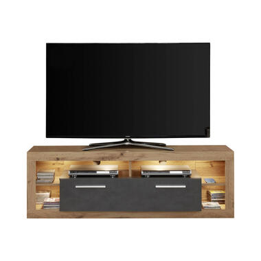 Hioshop Rock TV-meubel 150 cm 1 klep- 4 open vakken Wotan eiken decor- grijs product