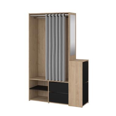 Hioshop Kit armoire de rangement ouvert- avec rideau- 2 tiroirs- meuble à product