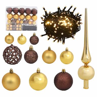 vidaXL Set de boules de Noël avec pic et 150 LED 61 pcs Doré et bronze product