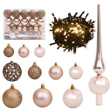 vidaXL Set de boules de Noël avec pic et 150 LED 61 pcs Doré rose product