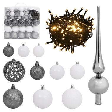 vidaXL Set de boules de Noël avec pic et 300 LED 120pcs Blanc et gris product