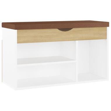 vidaXL Schoenenbank met kussen 80x30x47 cm hout wit sonoma eiken product