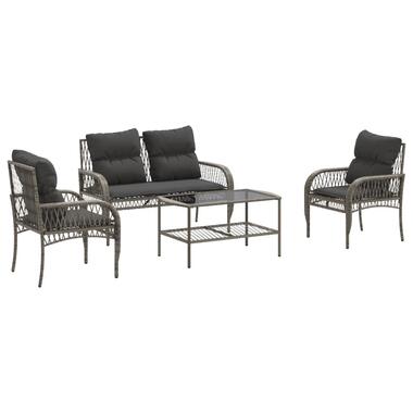 vidaXL 4-delige Loungeset met kussens poly rattan grijs product