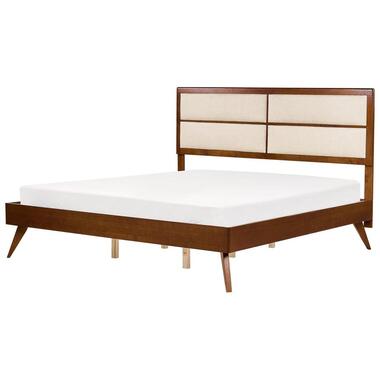 POISSY - Tweepersoonsbed - Donkerhout/Beige - 180 x 200 cm - MDF product