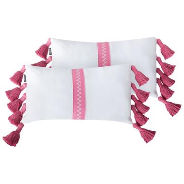 LOVELY - Sierkussen set van 2 - Wit/Roze - 30 x 50 cm - Katoen product