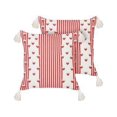 BANKSIA - Sierkussen set van 2 - Wit/Rood - 45 x 45 cm - Katoen product