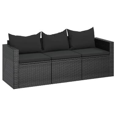 vidaXL Canapé de jardin à 3 places avec coussins noir résine tressée product