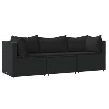 vidaXL Salon de jardin 3 pcs avec coussins Noir Résine tressée product