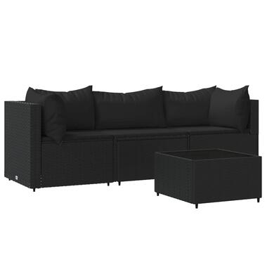 vidaXL Salon de jardin 4 pcs avec coussins Noir Résine tressée product