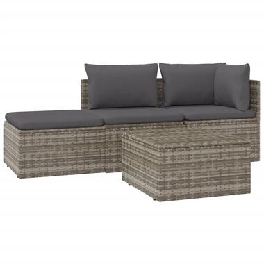 vidaXL Salon de jardin 4 pcs avec coussins Gris Résine tressée product