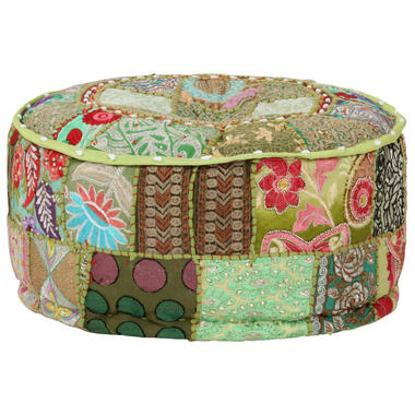 vidaXL Pouf rond en coton fait à la main 40 x 20 cm Vert product