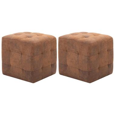 vidaXL 2 pcs Poufs Marron 30 x 30 x 30 cm Similicuir daim product