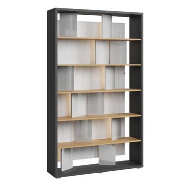 Meubella Boekenkast Flamingo - Grijs hoogglans - Eiken - 125 cm product