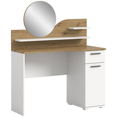 Hioshop Vanity kaptafel met spiegel 1 lade 1 deur 2 planken wit product