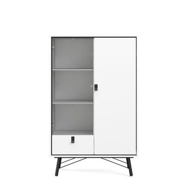 Hioshop Rye Armoire vitrine- 1 porte vitrée- 1 porte- 1 tiroir- blanc mat product