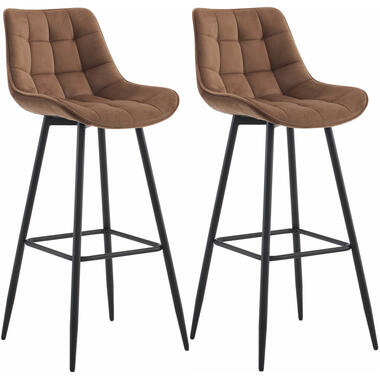 CLP Lot de 2 Tabouret de bar Dartford Noir mat Cadre - Velours - Marron product