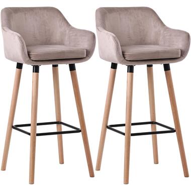 CLP Lot de 2 Tabouret de bar Grant Nature Cadre - Velours - Gris clair product