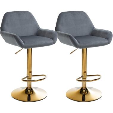 CLP Lot de 2 Tabouret de bar Braga Or Cadre - Velours - Gris foncé product