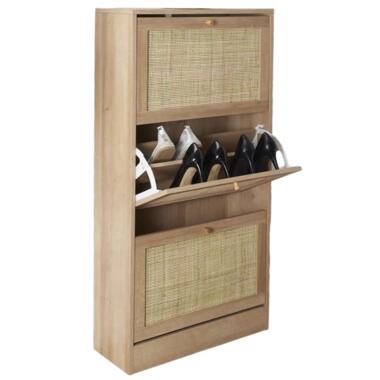 Nordix Schoenenkast met 3 Lades Schoenen Opbergsysteem Rotan Bruin Hout Schoe... product