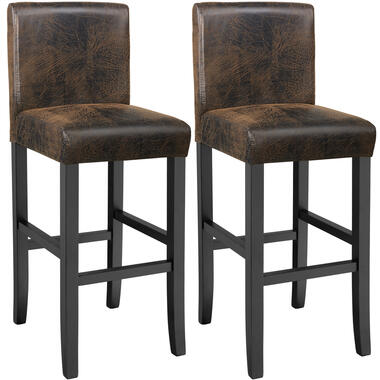 tectake Lot de 2 tabourets de bar avec dossier, cuir synthétique, marron antique product