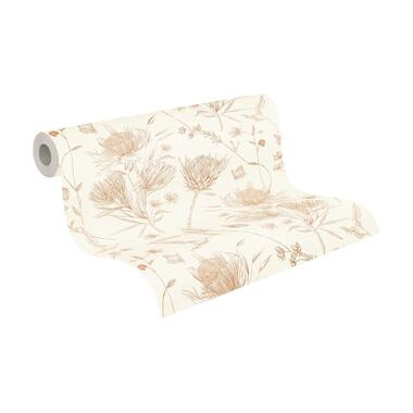 Livingwalls behangpapier - bloemen - wit, bruin, beige en oranje product