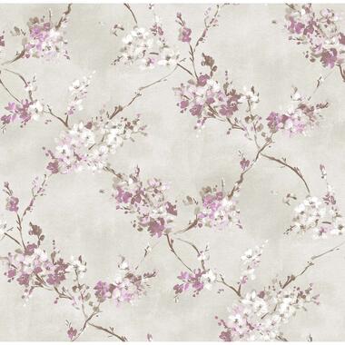 Sanders & Sanders behangpapier - bloemen - lila paars en warm beige product