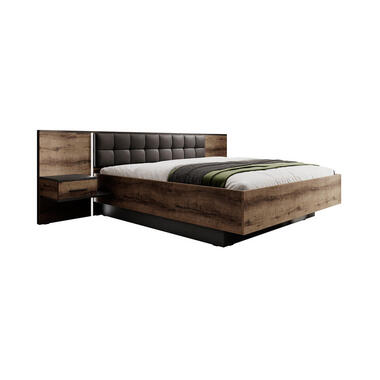 Meubella Lit double Borna - Chêne foncé - Chêne gris - 180x200 cm. product