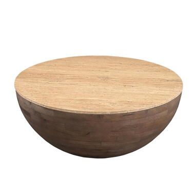 Salontafel Travertin - Donkerbruin Mangohout - 90x90x38cm - Aiden product
