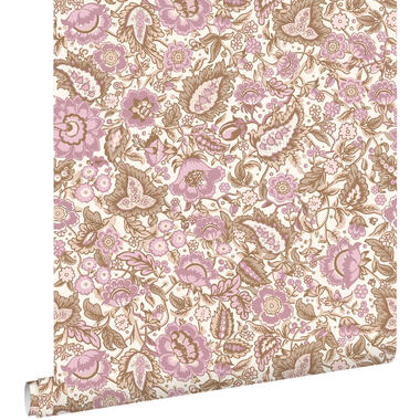 ESTAhome behangpapier - vintage bloemen - bruin en paars - 50 x 900 cm product