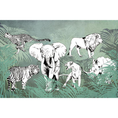 Sanders & Sanders fotobehangpapier - jungle dieren - blauw, groen en zwart wit product