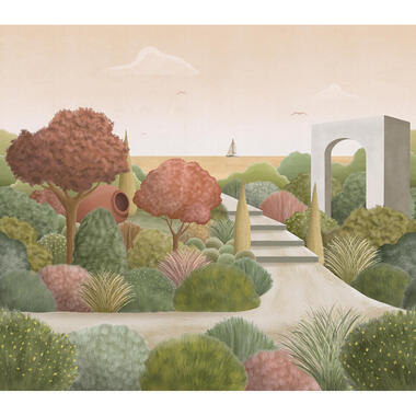 Sanders & Sanders fotobehangpapier - landschap met water - groen en terracotta product