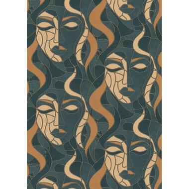 Erismann behangpapier - gezichten - groen en bruin - 53 cm x 10.05 m product