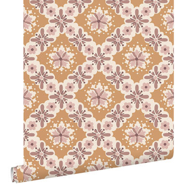 ESTAhome behangpapier - vintage bloemen - oranje en paars - 50 x 900 cm product