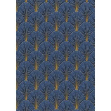 Erismann behangpapier - art deco bogen - blauw en goud - 53 cm x 10.05 m product