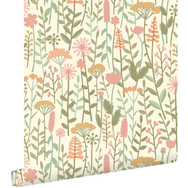 ESTAhome behangpapier - veldbloemen - lichtgroen en roze - 50 x 900 cm product