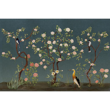 Sanders & Sanders fotobehangpapier - bloemen en vogels - donkerblauw product